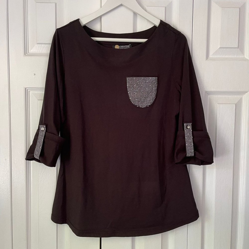 Vtg Christine Alexander rhinestone black blouse